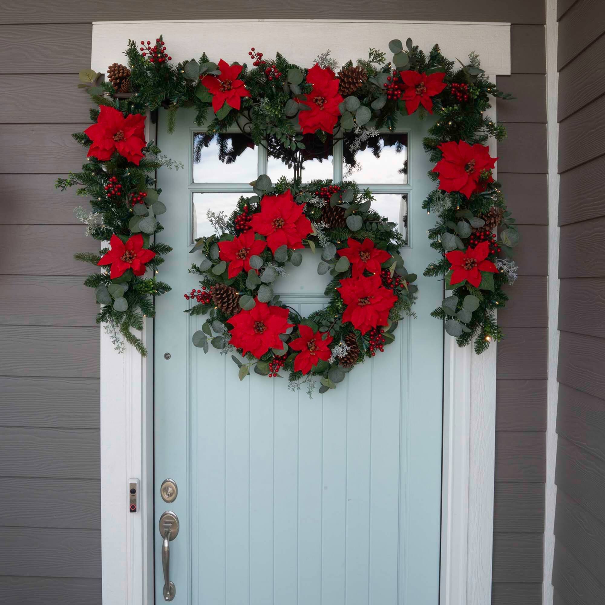 9ft. Pre-Lit LED Christmas Poinsettia Artificial Garland